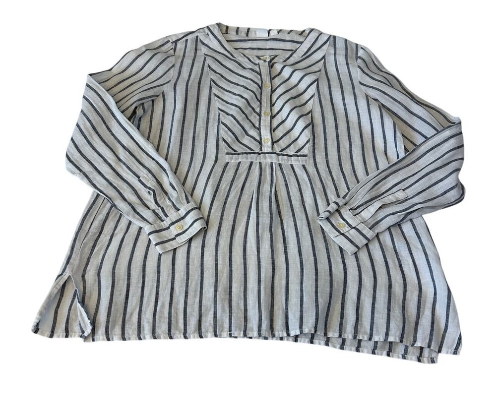 Gap Women's 100% Linen Striped Popover Tunic Shirt Sz M Beachy Nautical